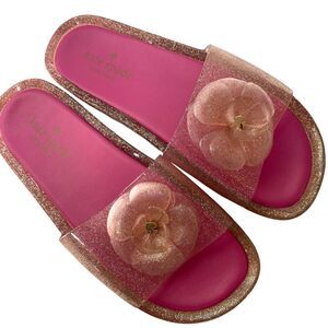 Kate Spade Pink Flower Glitter Jelly Slip-On Slides Sandals Women's Size 8B